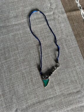 Blue Cord Necklace with Teal Pendant by
